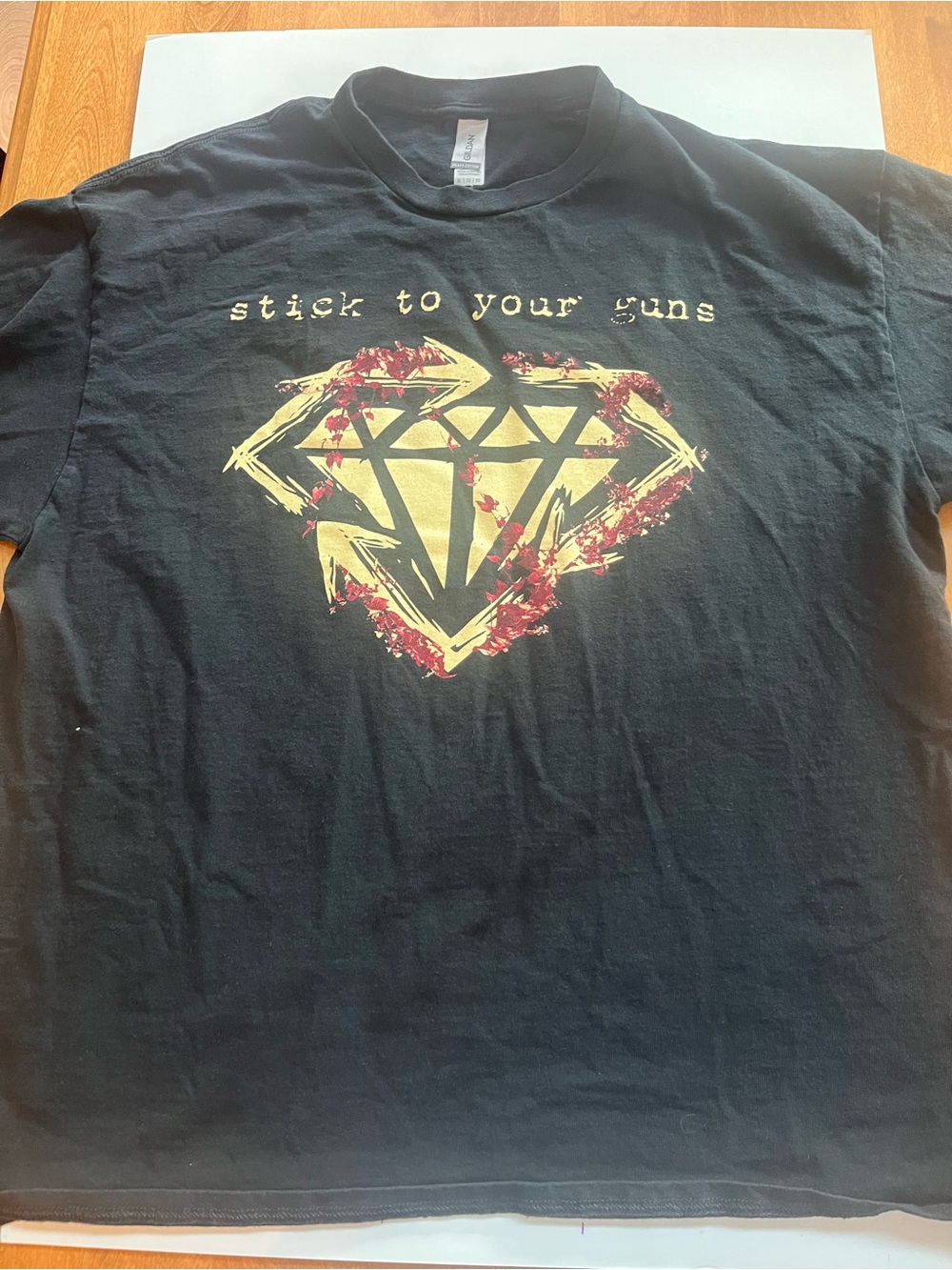 Black Stick To Your Guns Black Graphic Diamond Tee.  Gilden 100% heavy cotton.